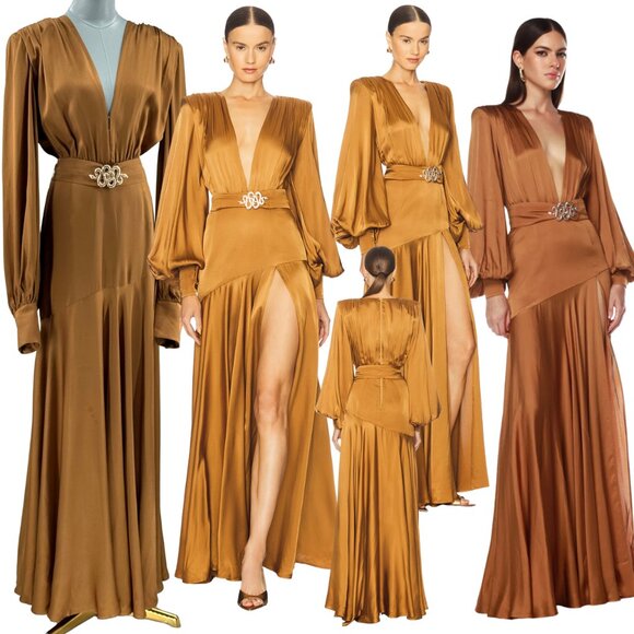 🆕 BRONX & BANCO 🧿 NWOT Carmen Long Sleeve Belted Maxi Gown, Copper, Sz L US 8 - Picture 1 of 16